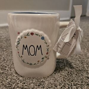 Rae Dunn Floral 'Mom' Mug Mothers Day White & Blue